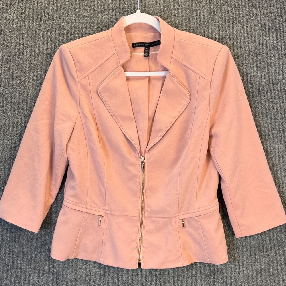 White House Black Market Rose Peplum Zip Blazer Size 10